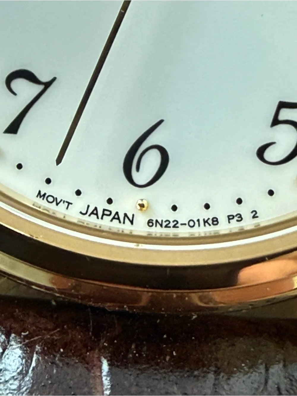 Seiko White Dial Watch Gold-Tone Case Brown Genuine Leather Strap Date Window